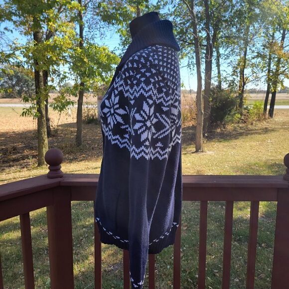 Vintage Express  Nordic Zip Sweater | Blue & White Snowflake Knit | Size Medium - Picture 5 of 15
